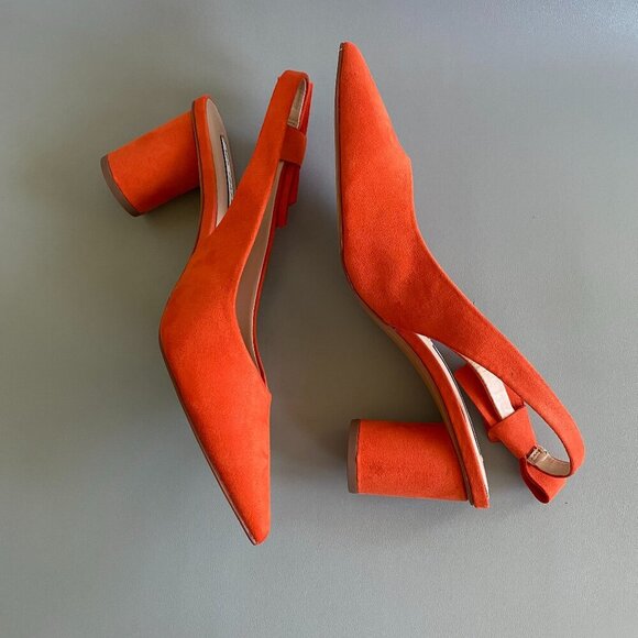 Zara Trafaluc 39 Vibrant Orange Suede Heeled Shoes 8.5​ - Picture 6 of 12